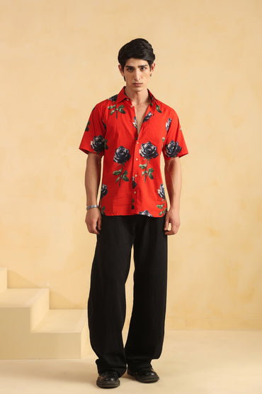 Red Cotton Half Sleeve Shirt