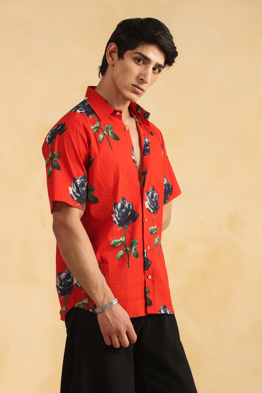 Red Cotton Half Sleeve Shirt