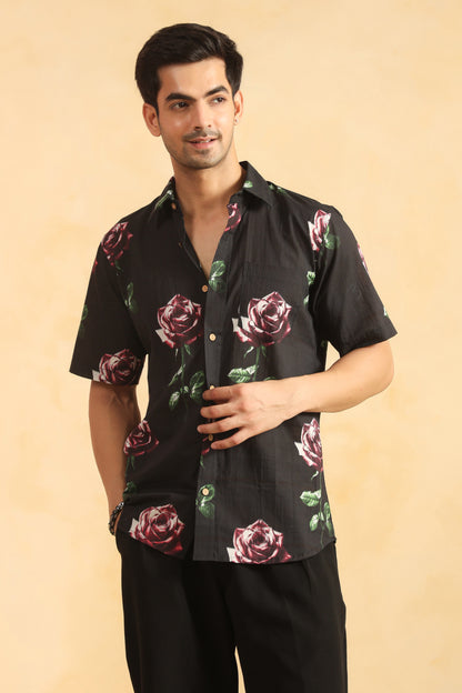 Black Rose Half sleeve cotton shirt