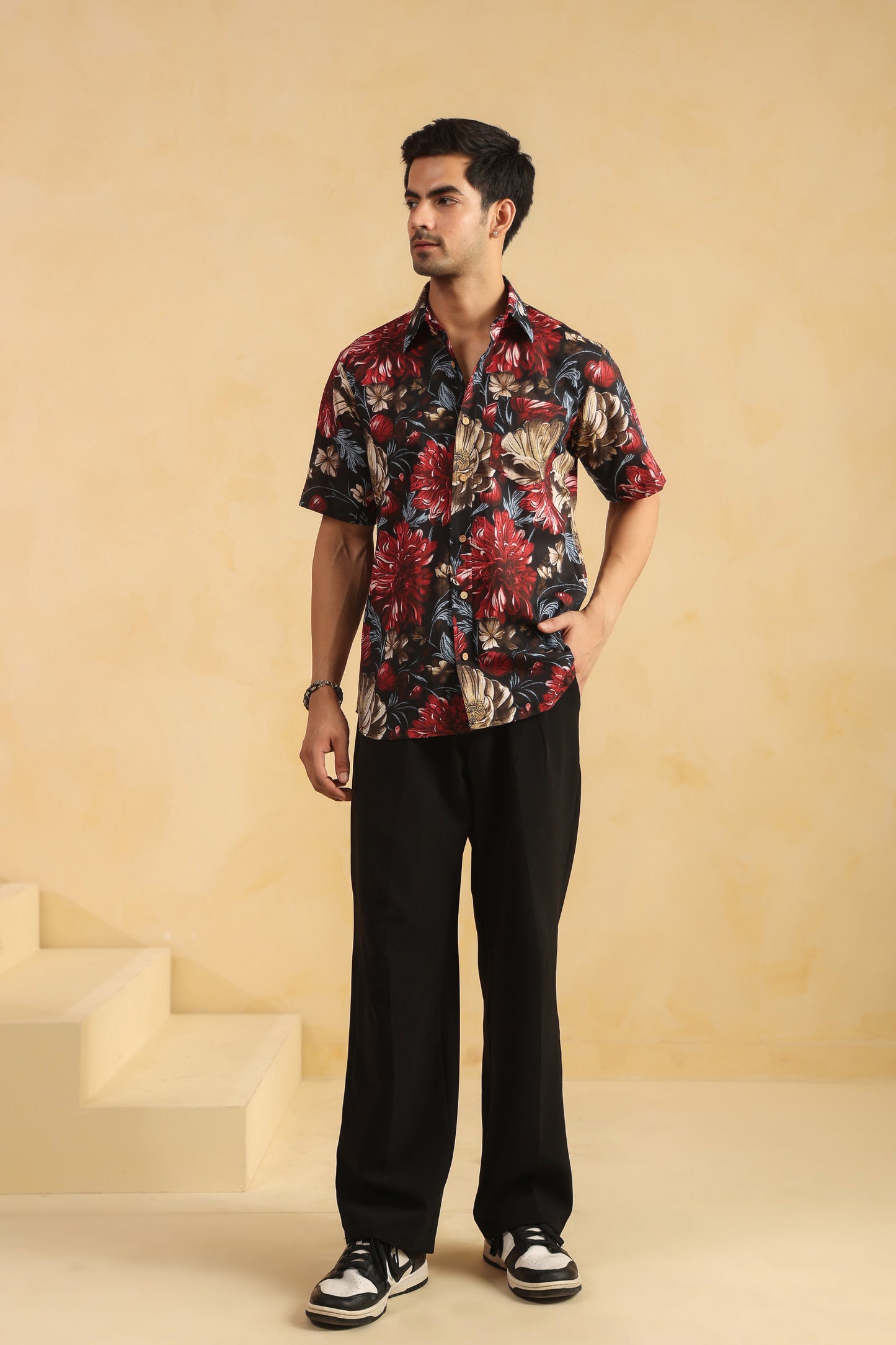 Black regular fit cotton shirt