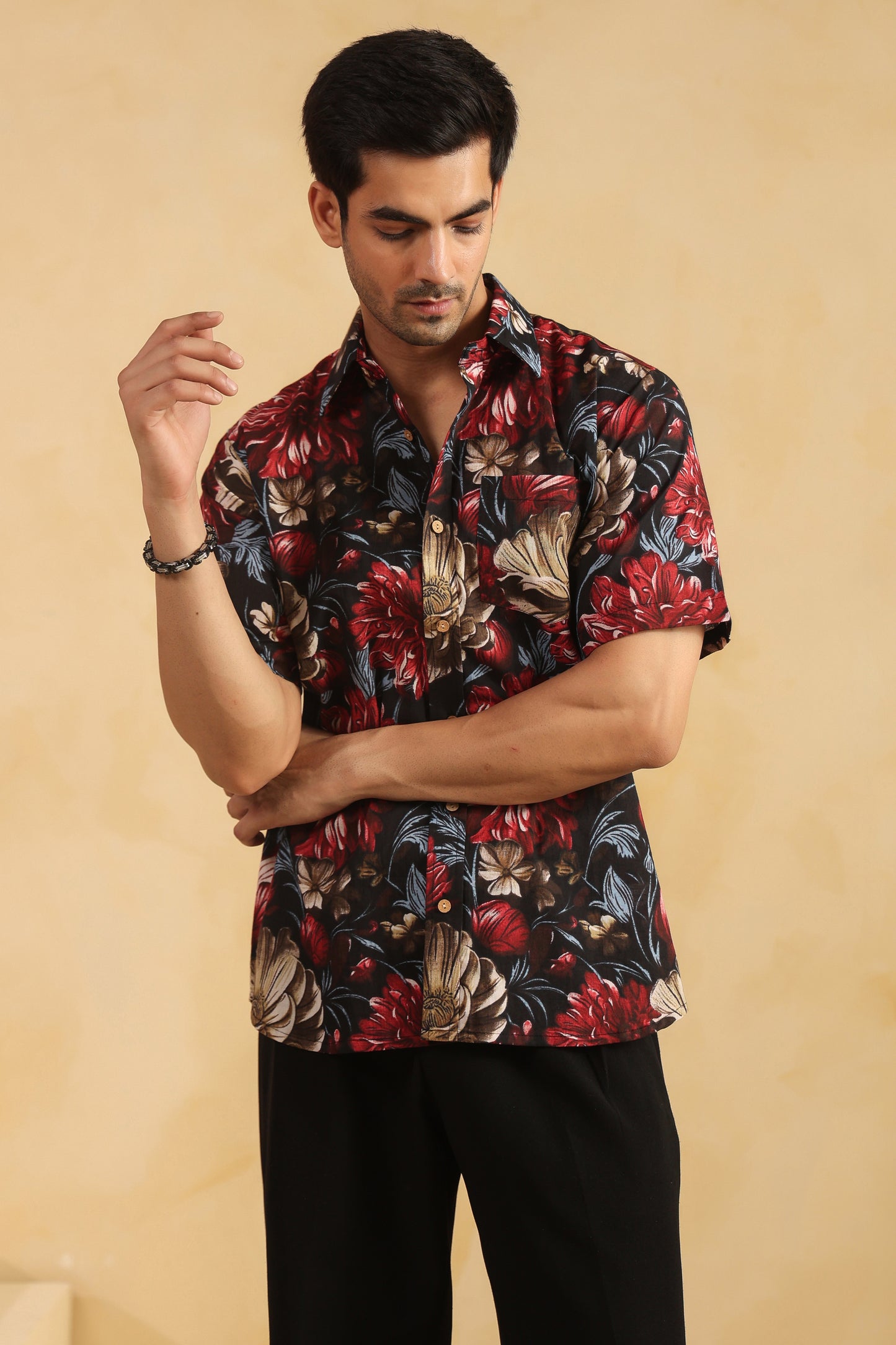 Black regular fit cotton shirt