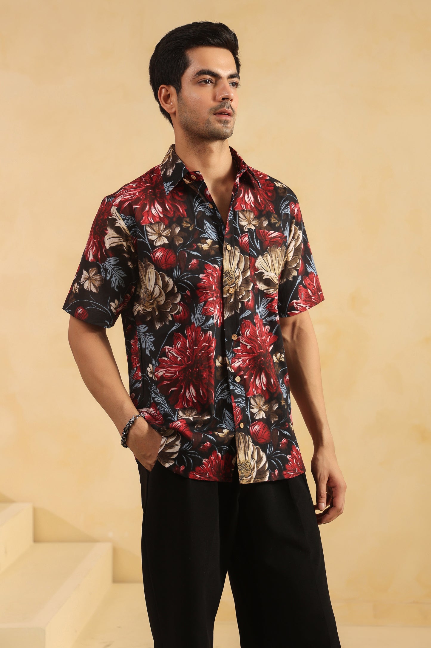 Black regular fit cotton shirt