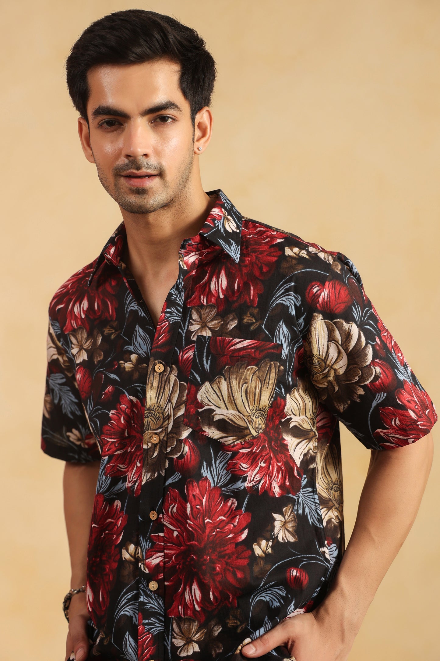 Black regular fit cotton shirt