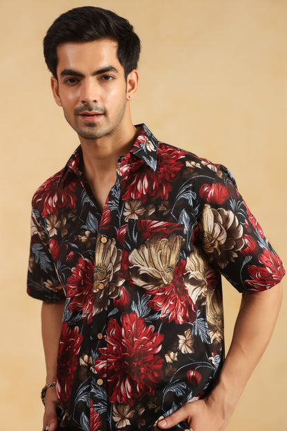 Black regular fit cotton shirt