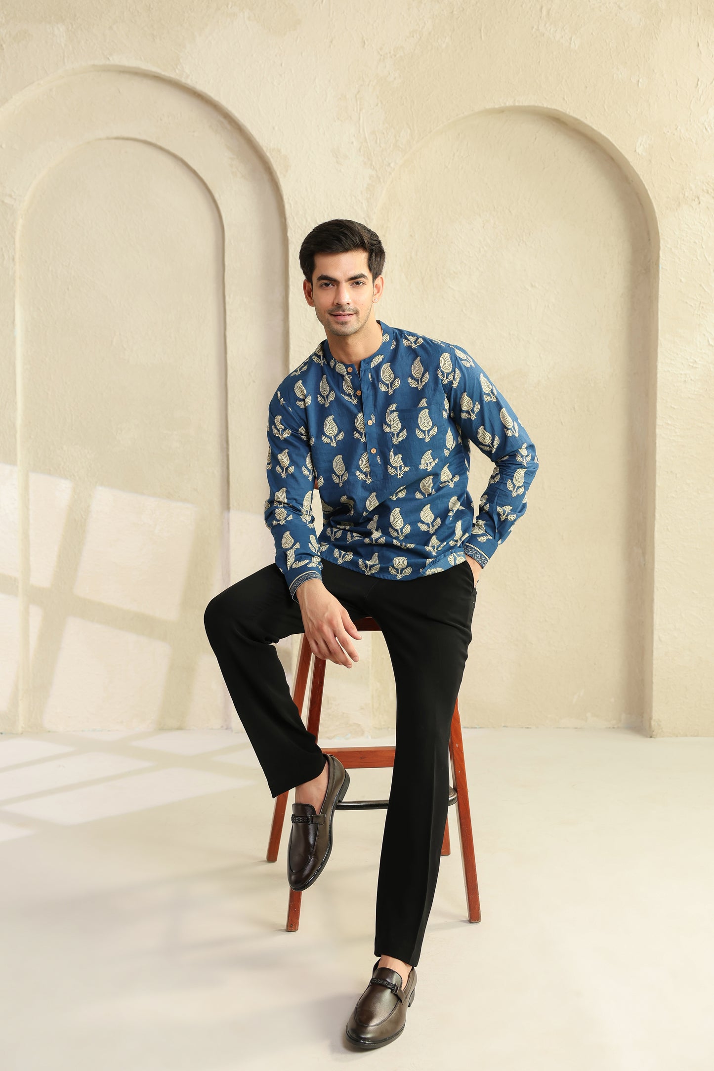 Blue regular cotton shirt kurta