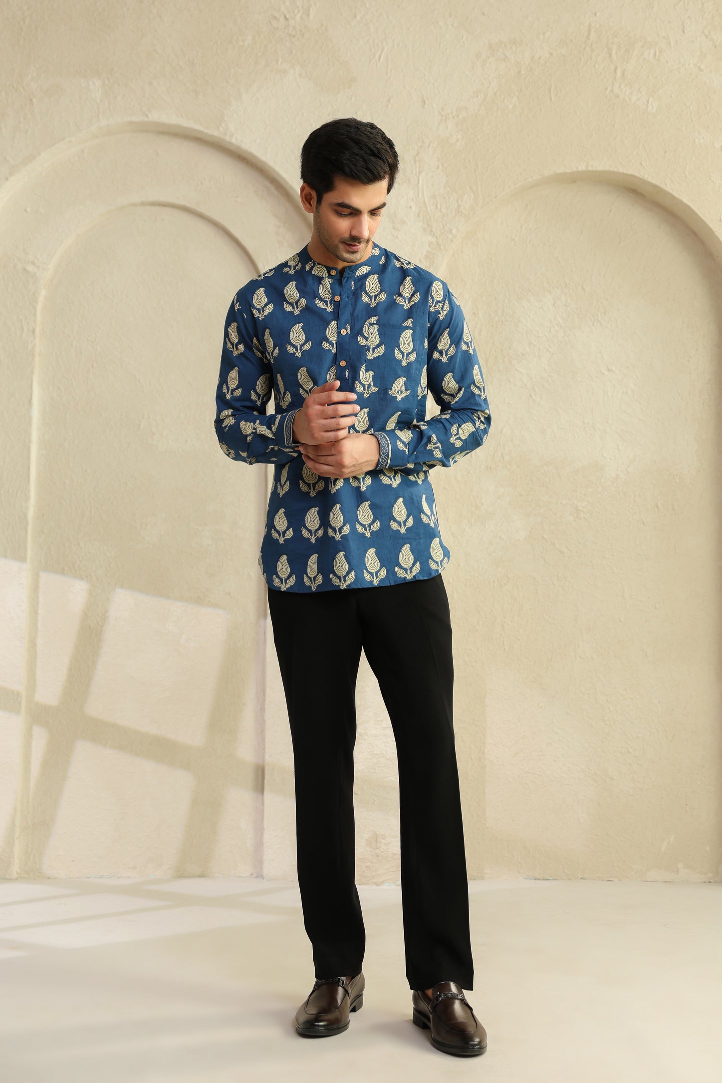 Blue regular cotton shirt kurta