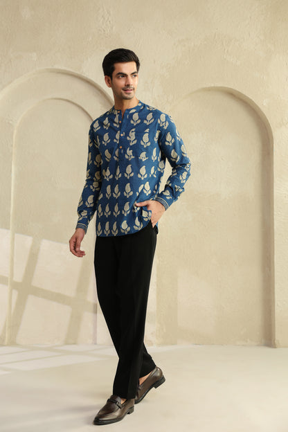 Blue regular cotton shirt kurta