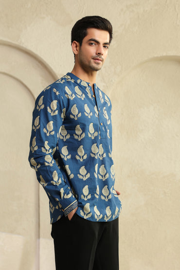 Blue regular cotton shirt kurta