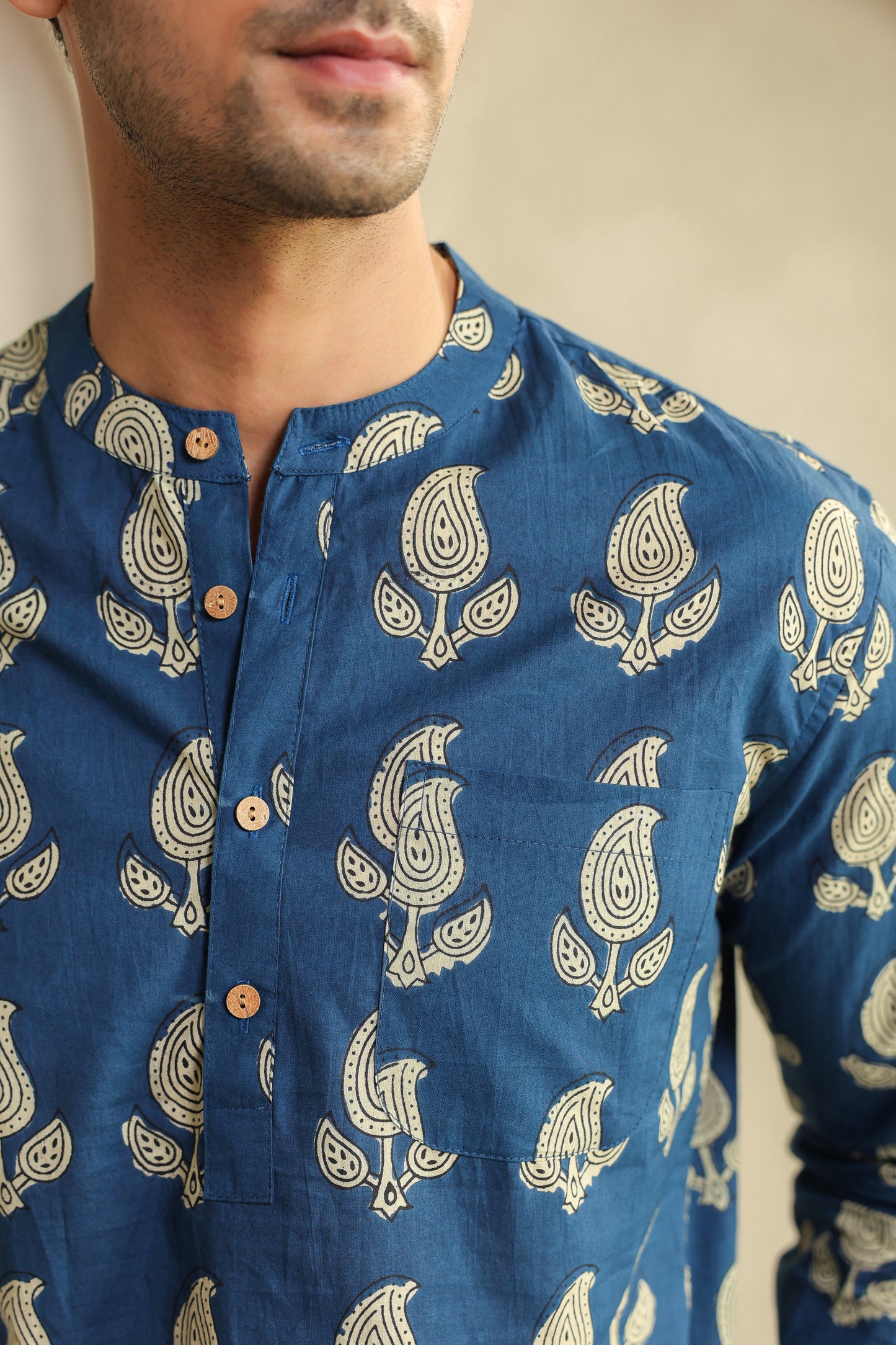 Blue regular cotton shirt kurta
