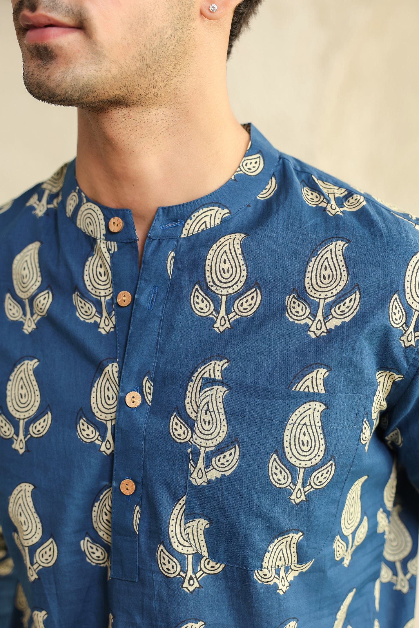 Blue regular cotton shirt kurta