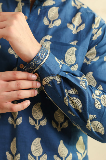 Blue regular cotton shirt kurta