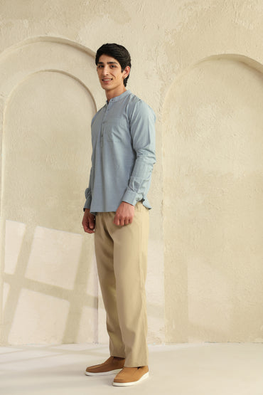 Grey linen blend Shirt Kurta
