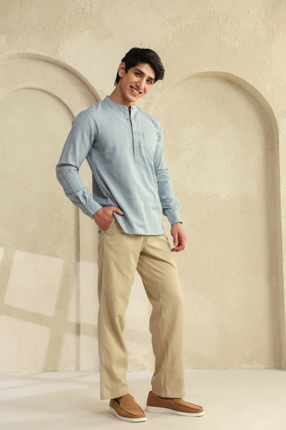 Grey linen blend Shirt Kurta