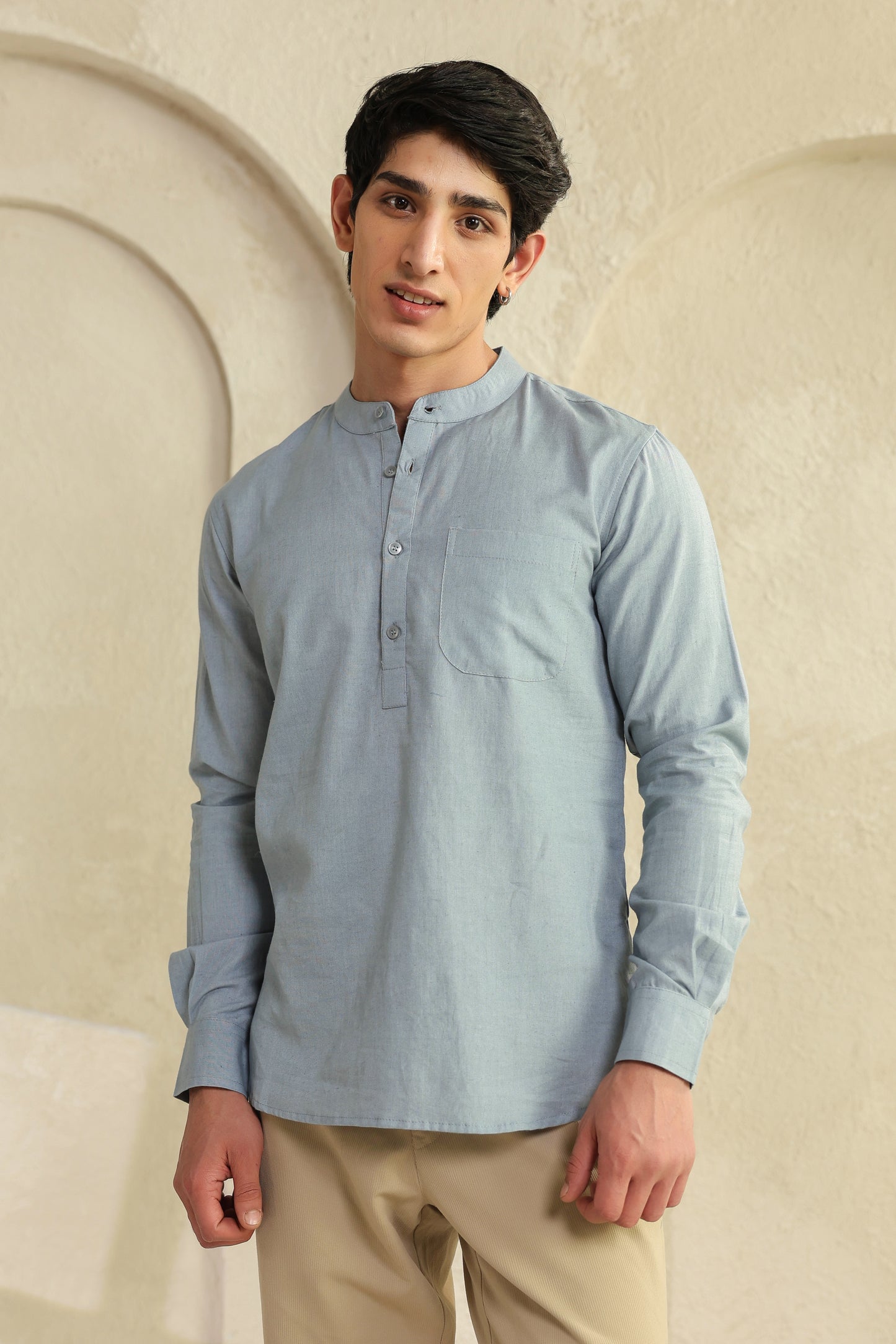 Grey linen blend Shirt Kurta