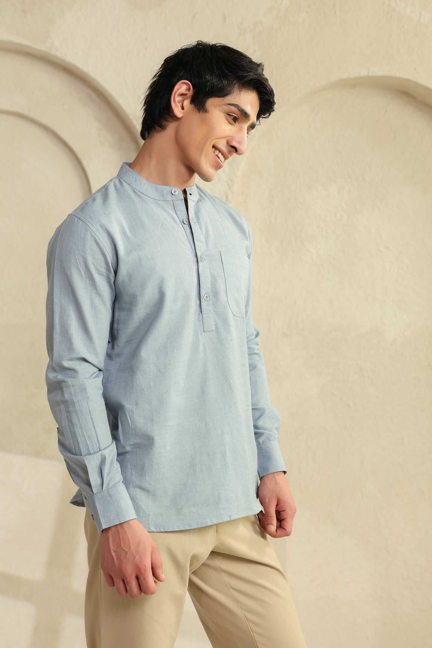 Grey linen blend Shirt Kurta