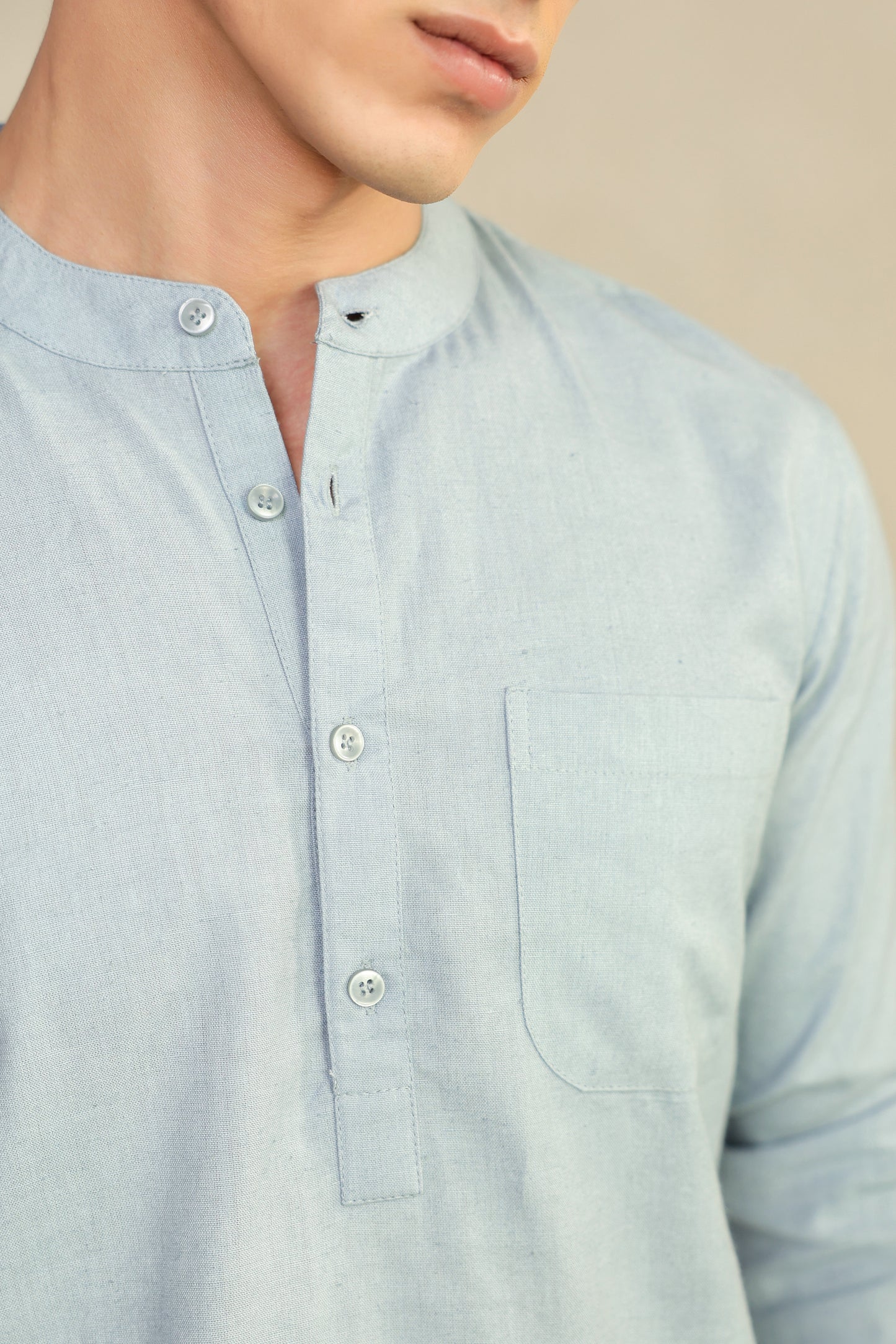 Grey linen blend Shirt Kurta