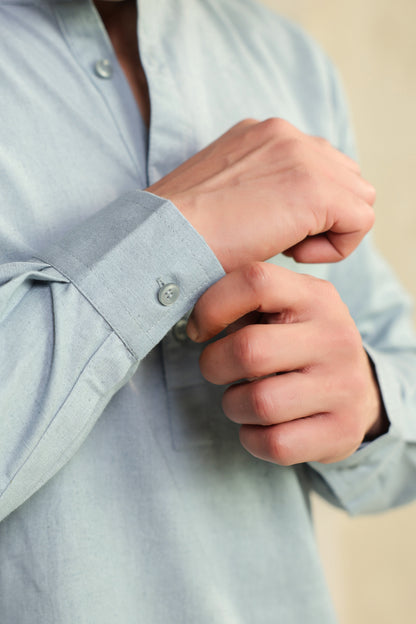Grey linen blend Shirt Kurta