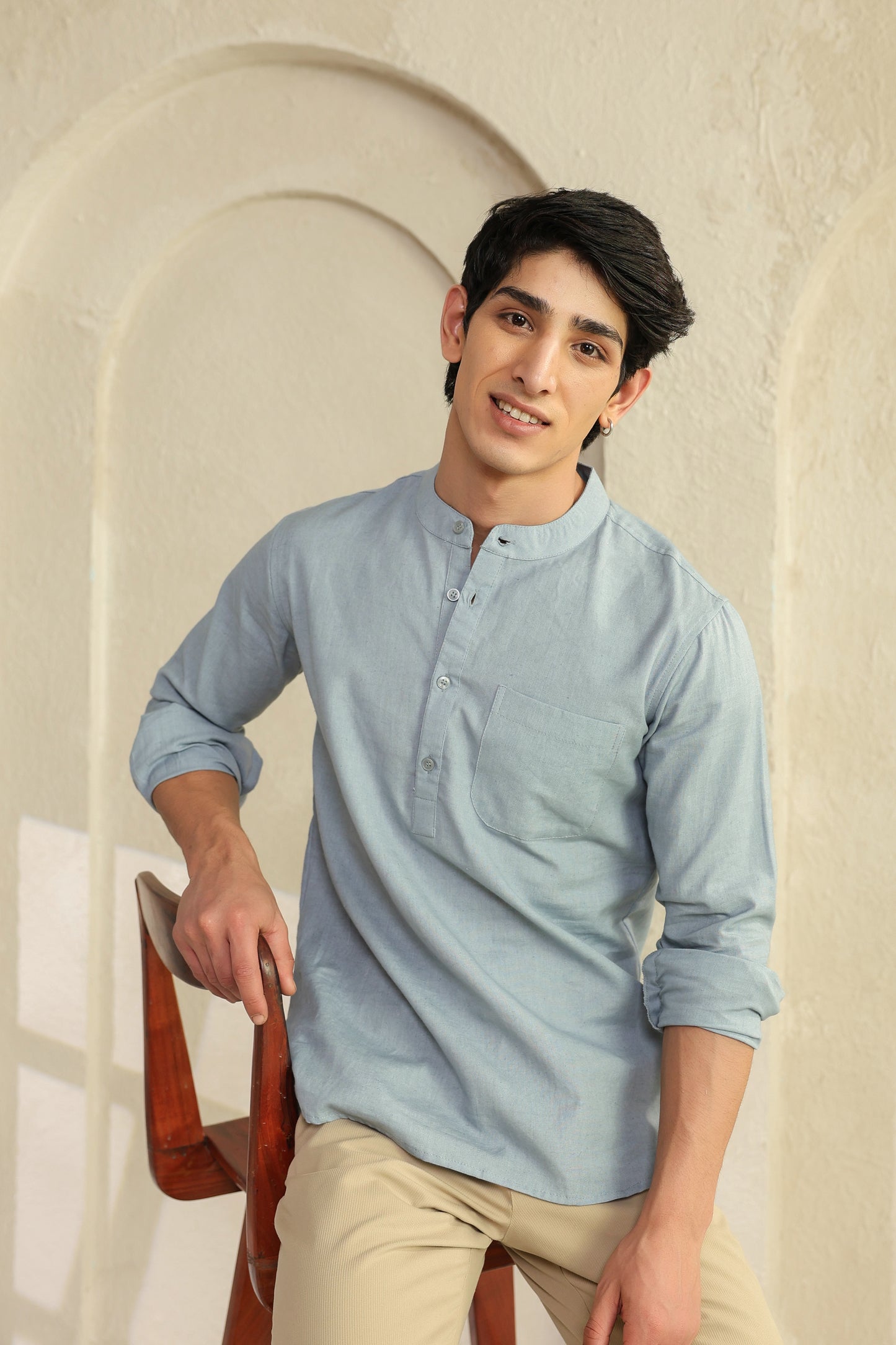 Grey linen blend Shirt Kurta