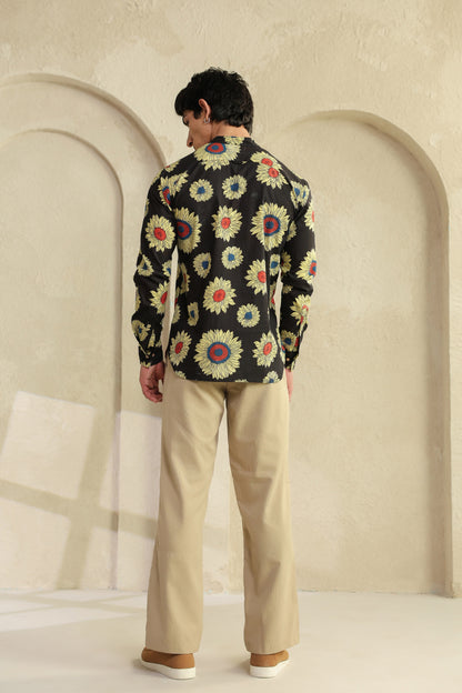 Black Sunflower Cotton Shirt Kurta