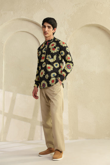 Black Sunflower Cotton Shirt Kurta