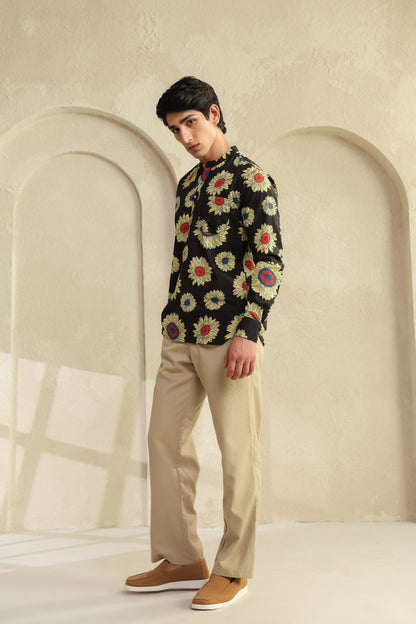 Black Sunflower Cotton Shirt Kurta