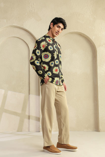 Black Sunflower Cotton Shirt Kurta
