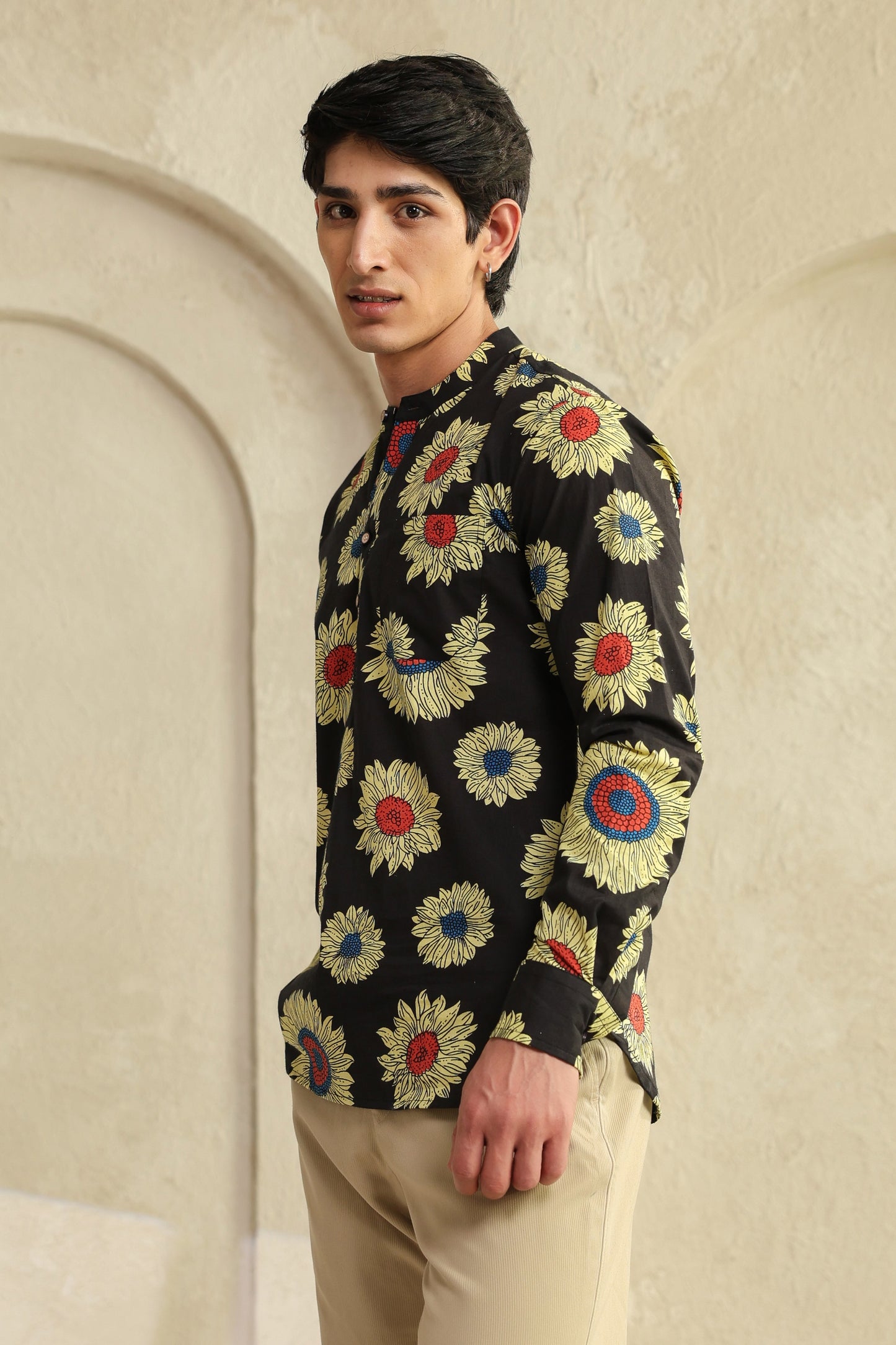 Black Sunflower Cotton Shirt Kurta