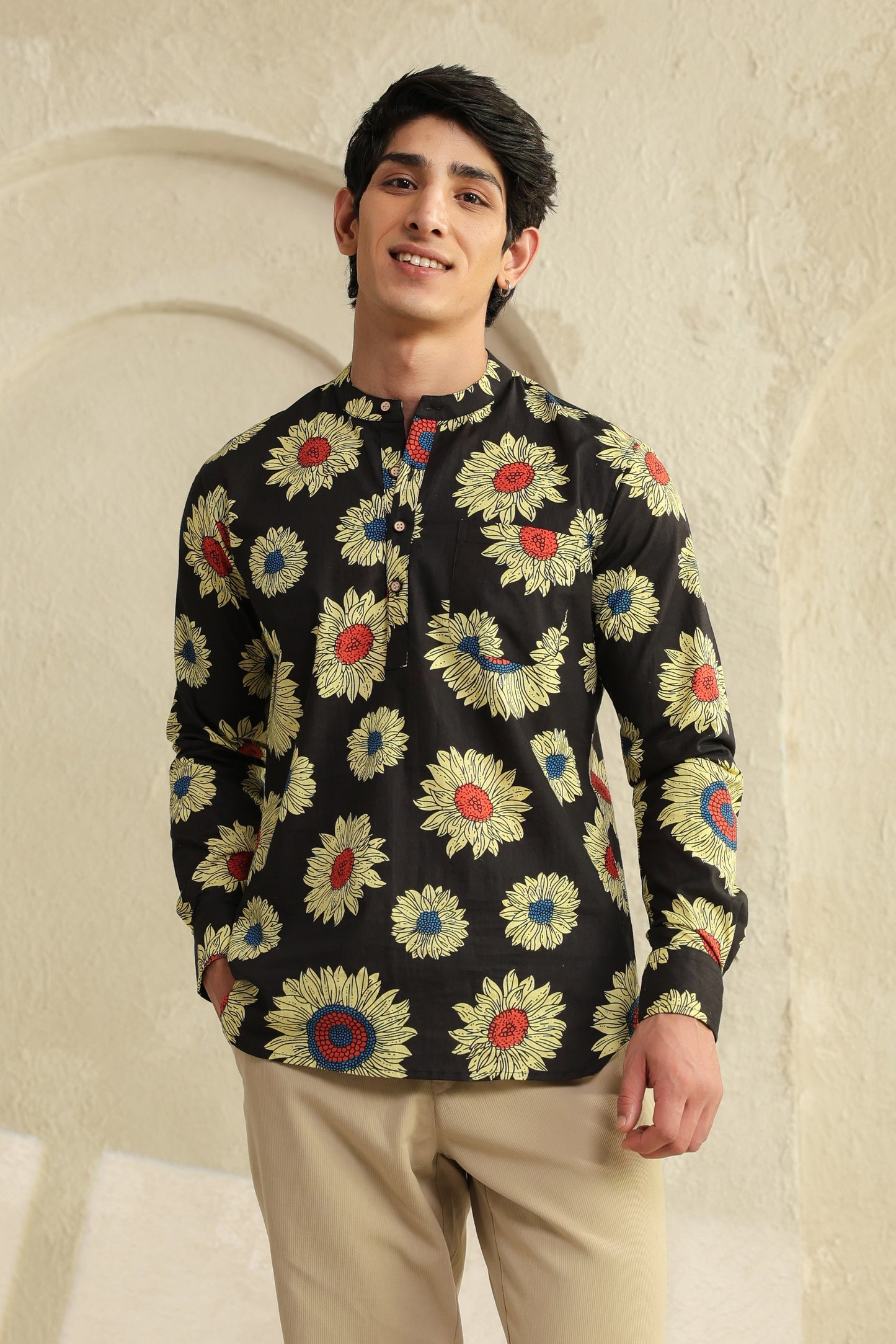 Black Sunflower Cotton Shirt Kurta