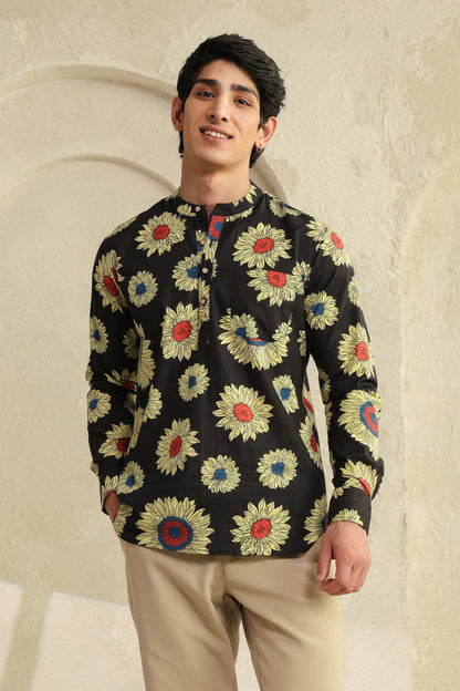 Black Sunflower Cotton Shirt Kurta
