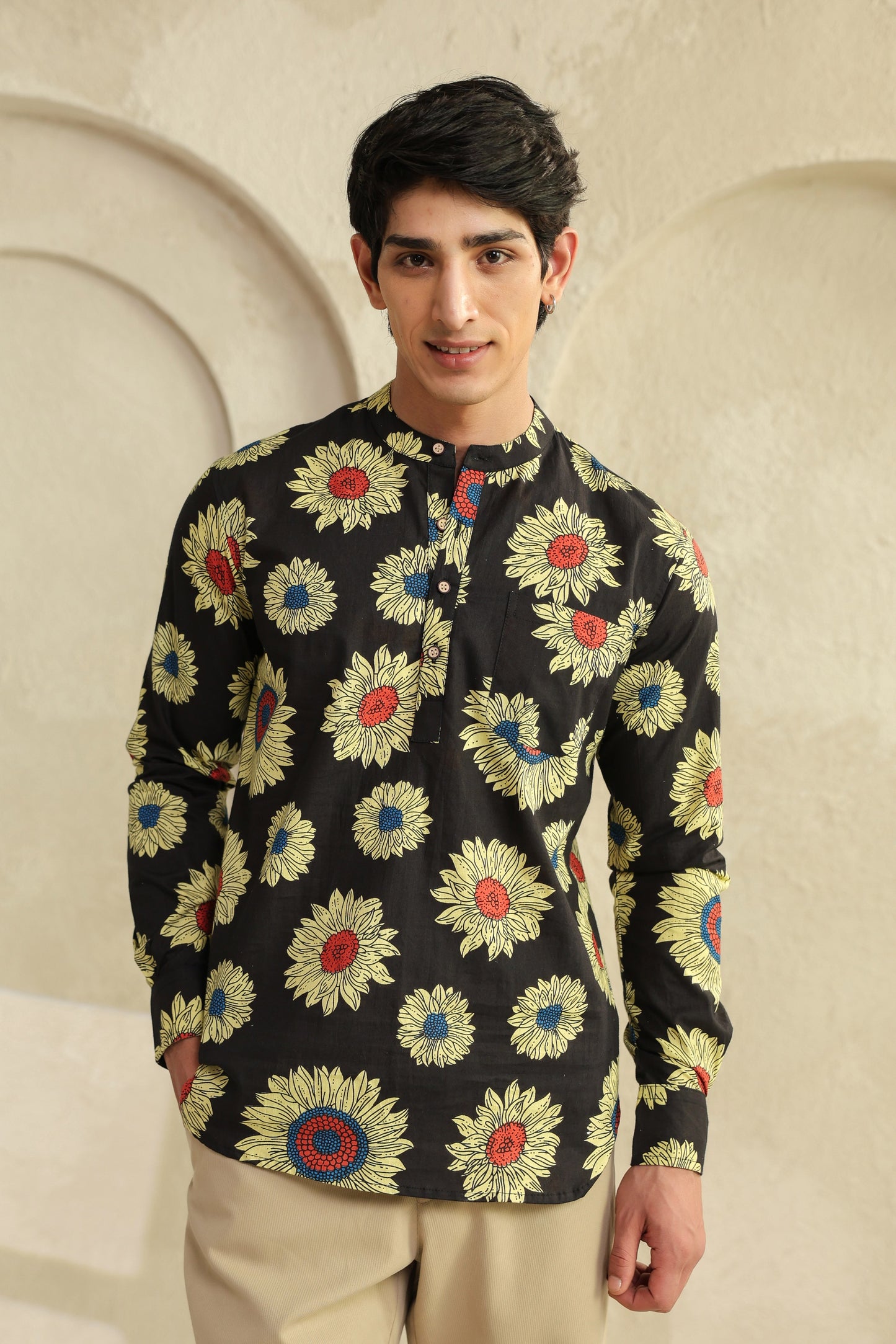Black Sunflower Cotton Shirt Kurta