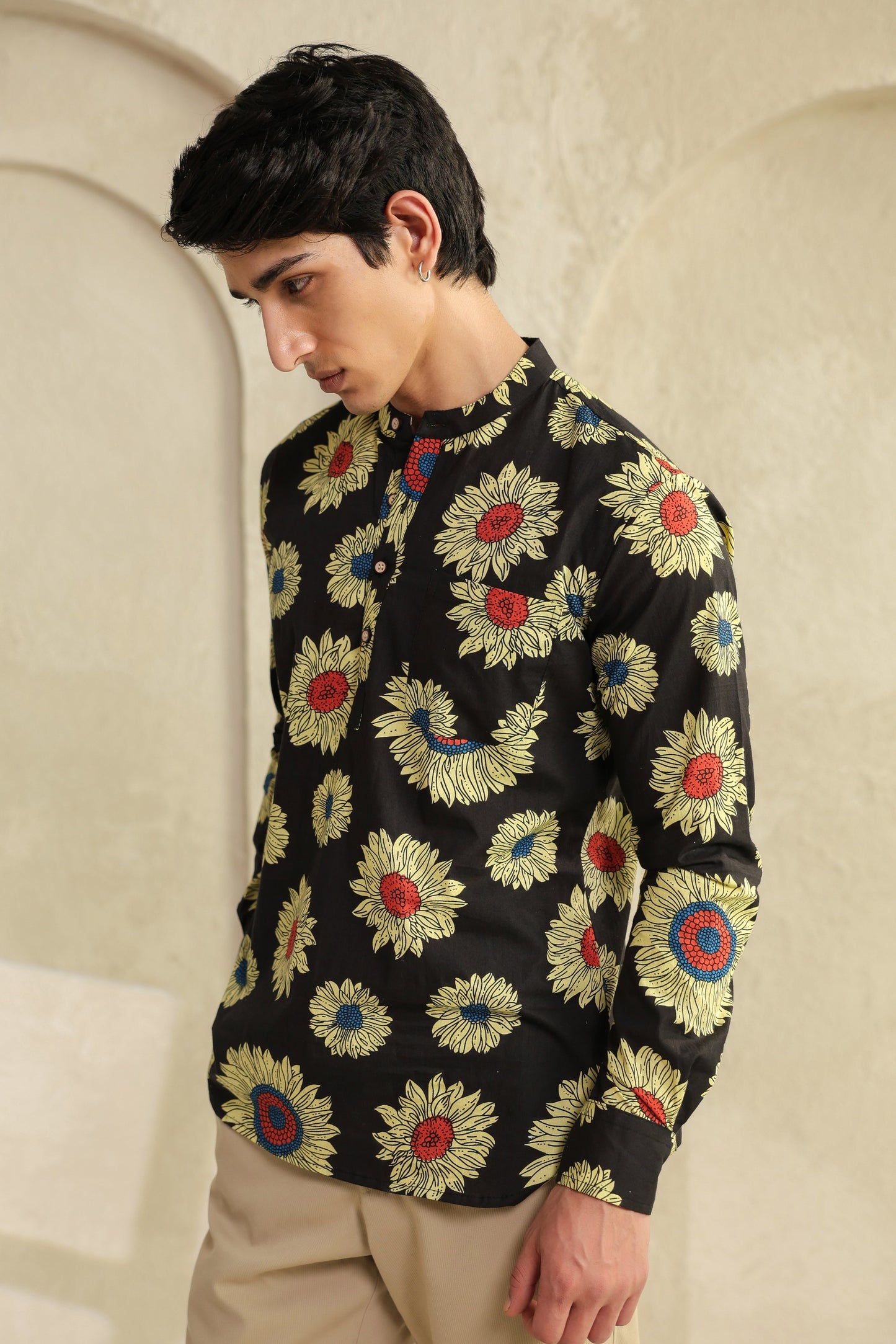 Black Sunflower Cotton Shirt Kurta