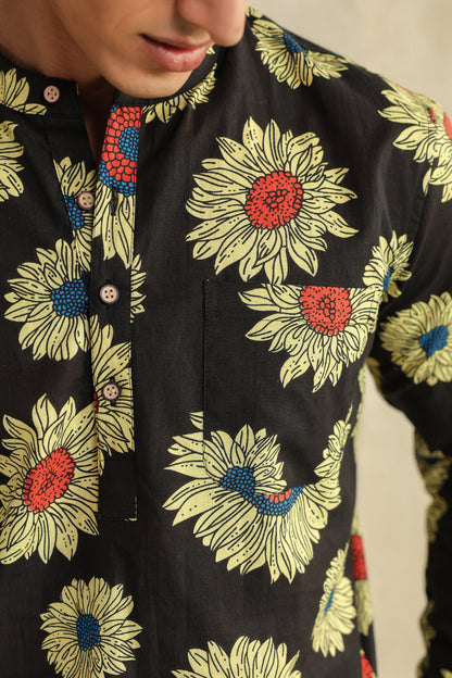 Black Sunflower Cotton Shirt Kurta