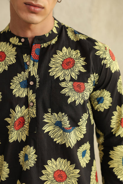 Black Sunflower Cotton Shirt Kurta