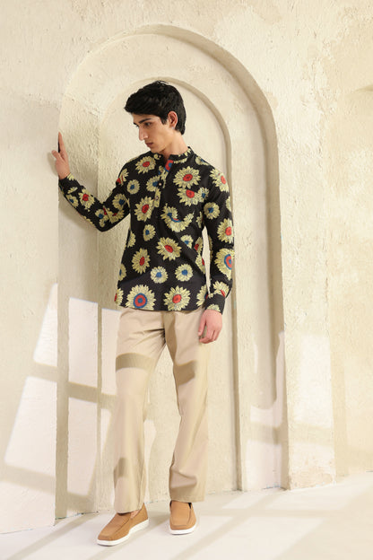 Black Sunflower Cotton Shirt Kurta