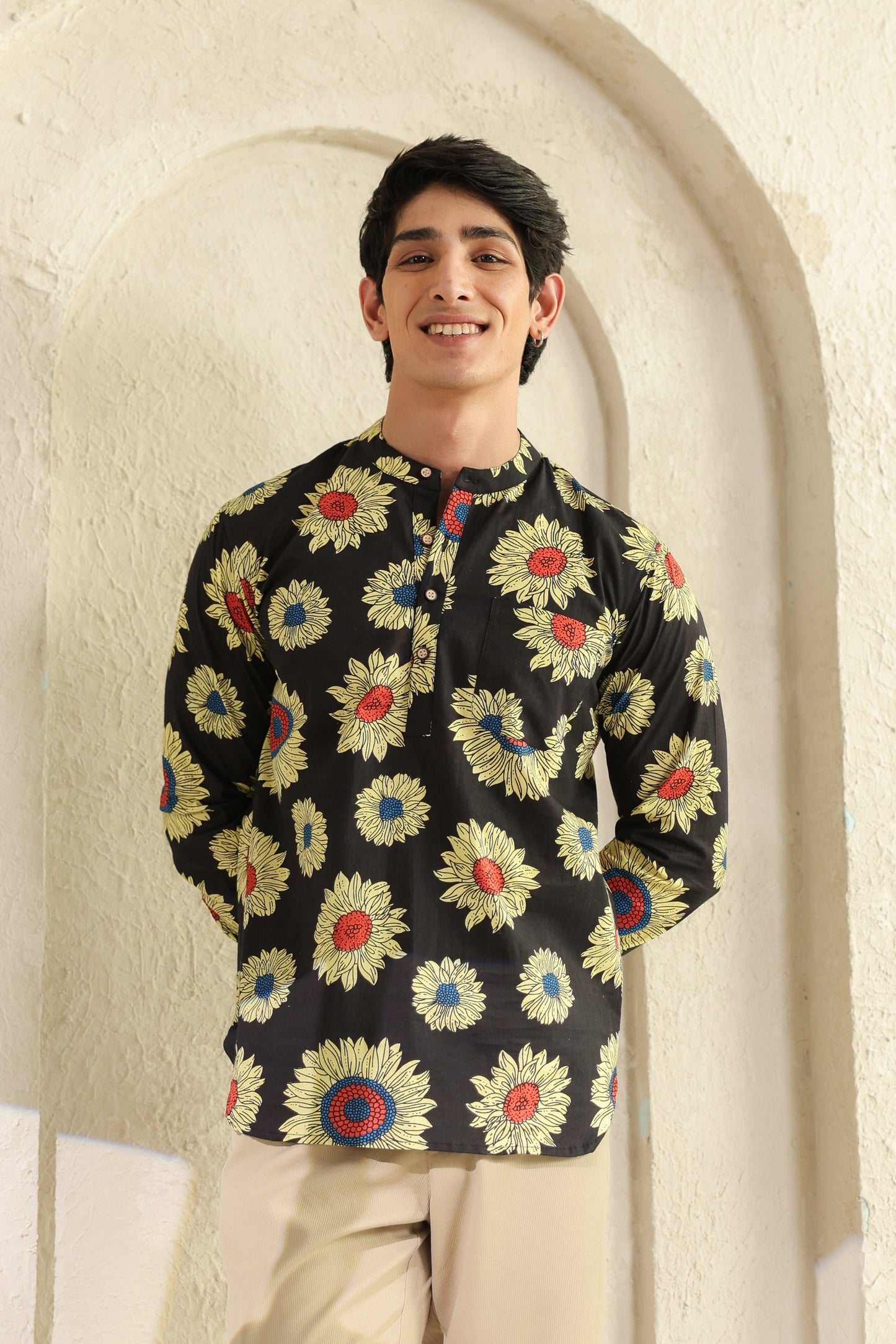 Black Sunflower Cotton Shirt Kurta