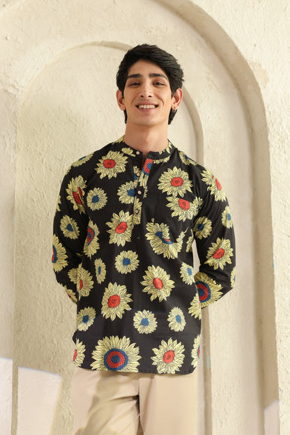 Black Sunflower Cotton Shirt Kurta