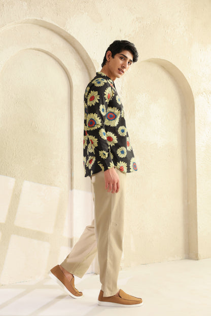 Black Sunflower Cotton Shirt Kurta