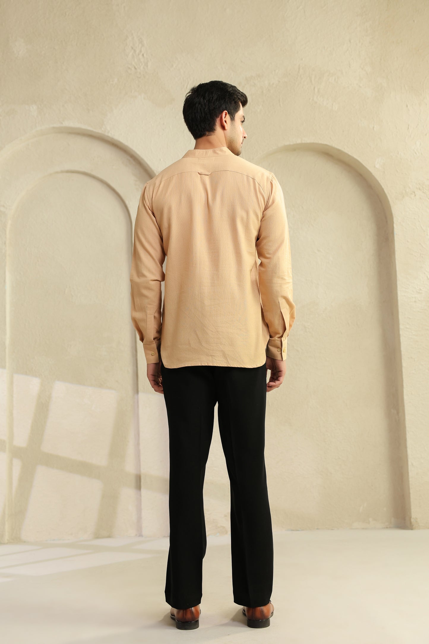Beige Linen Blend Cotton Shirt Kurta