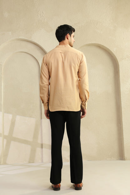 Beige Linen Blend Cotton Shirt Kurta