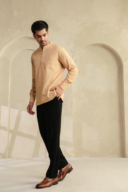 Beige Linen Blend Cotton Shirt Kurta