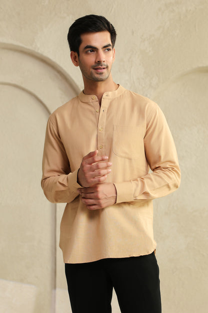 Beige Linen Blend Cotton Shirt Kurta