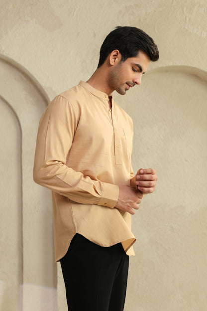 Beige Linen Blend Cotton Shirt Kurta