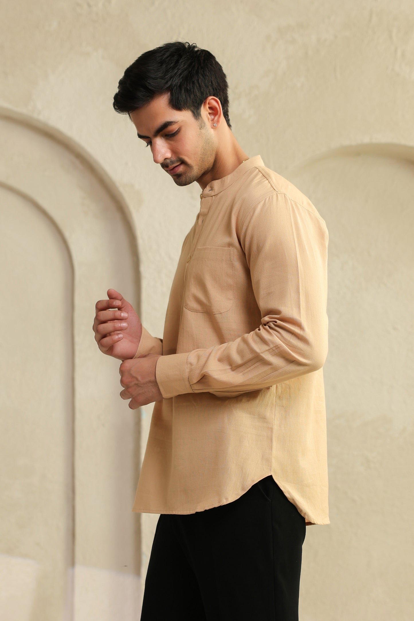 Beige Linen Blend Cotton Shirt Kurta