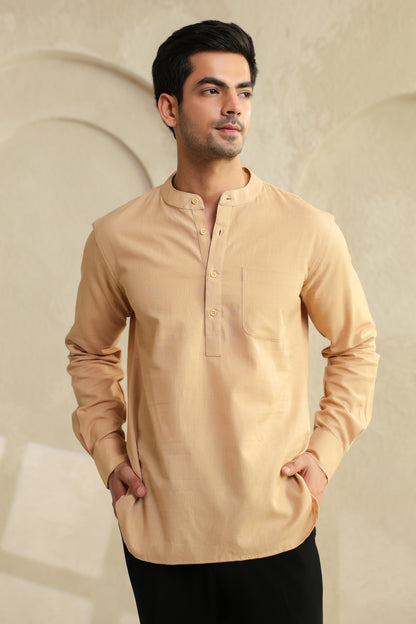 Beige Linen Blend Cotton Shirt Kurta