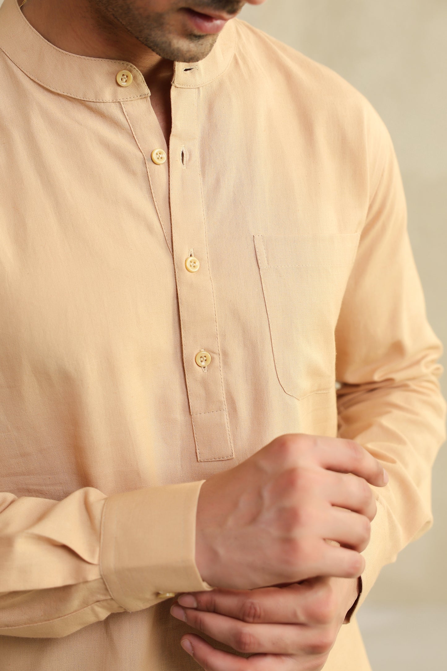 Beige Linen Blend Cotton Shirt Kurta