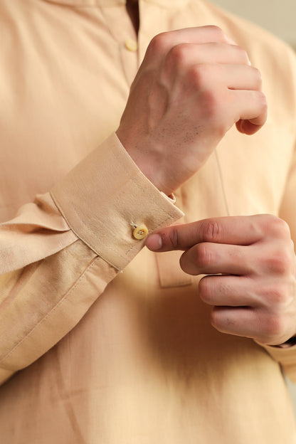 Beige Linen Blend Cotton Shirt Kurta