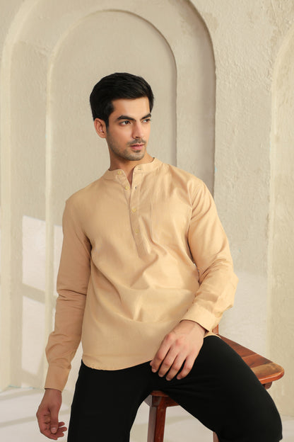 Beige Linen Blend Cotton Shirt Kurta