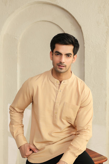 Beige Linen Blend Cotton Shirt Kurta