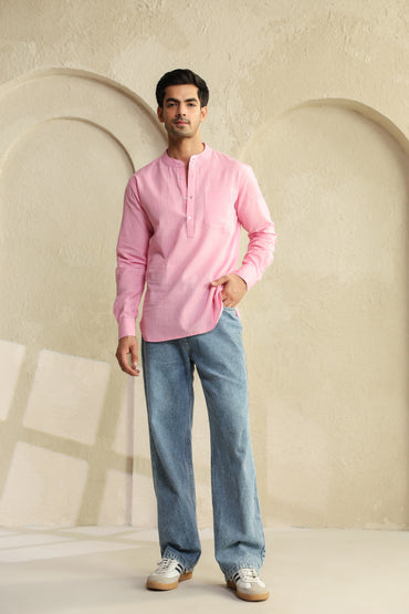 Pink Linen Blend Shirt Kurta