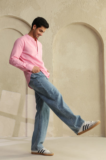 Pink Linen Blend Shirt Kurta